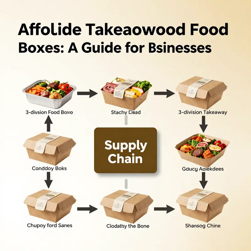 Overview of the supply chain process for sourcing 3-division takeaway food boxes.