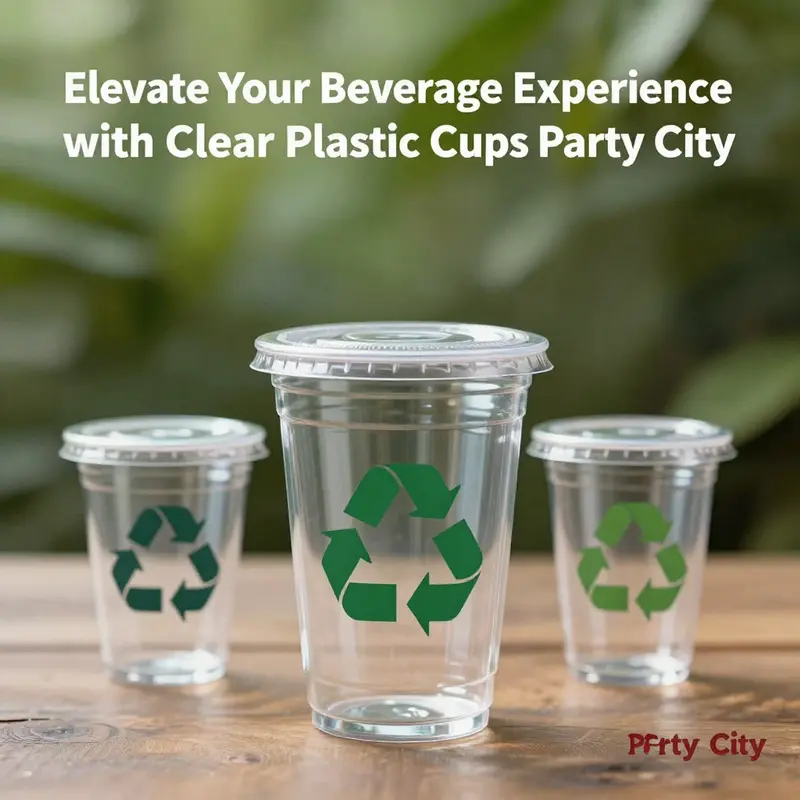 An overview of clear plastic cups with lids available at Party City.