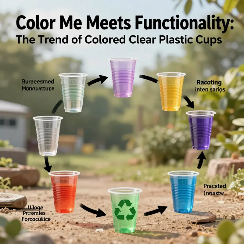The transparent yet colorful design highlights the material qualities of colored clear plastic cups.