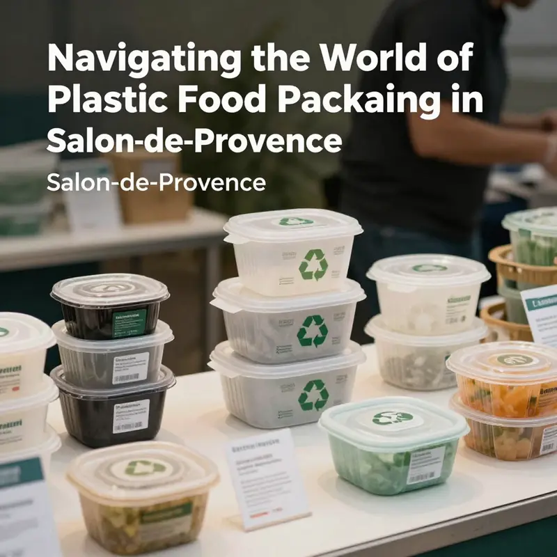 A vibrant market scene showcasing diverse plastic food packaging options in Salon-de-Provence.