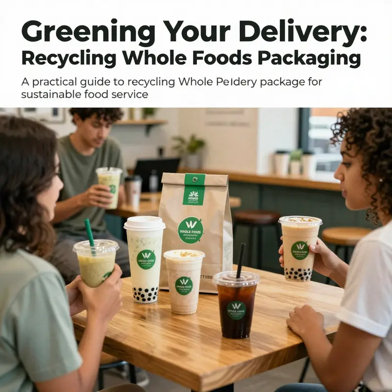 Customers in a bubble tea shop surrounded by eco-friendly packaging, representing commitment to sustainability.