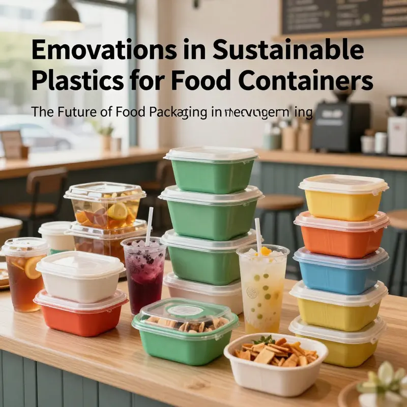Innovative sustainable food containers in a vibrant café setting, showcasing bioplastic solutions.