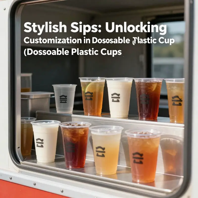 Diverse disposable plastic cups displaying ergonomic designs for better handling at a busy bubble tea shop.