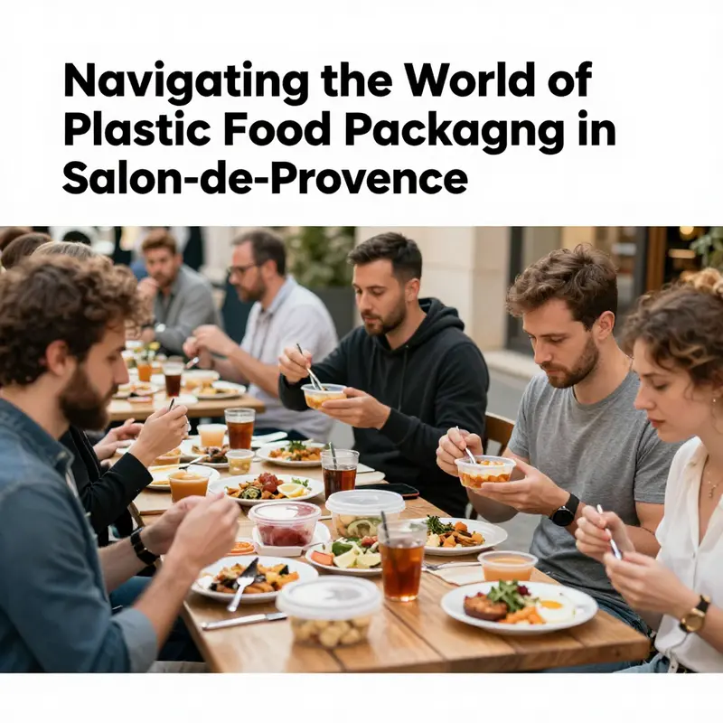A vibrant market scene showcasing diverse plastic food packaging options in Salon-de-Provence.