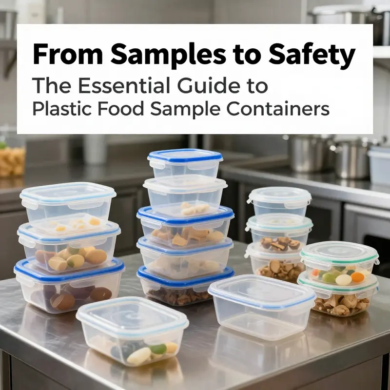 Different plastic food sample containers showcasing their safety certifications and compliance with regulations.