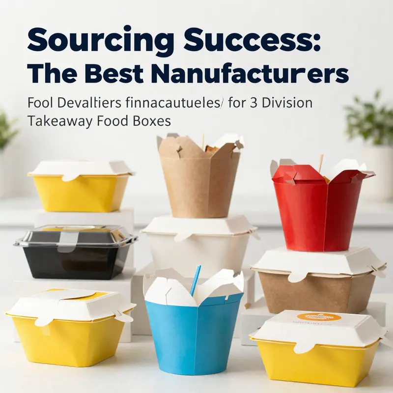 A colorful assortment of 3 division takeaway food boxes suitable for different food applications.