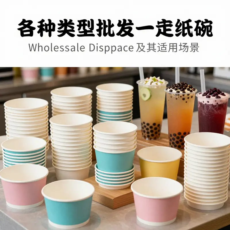 A variety of disposable paper bowls designed for diverse food applications.