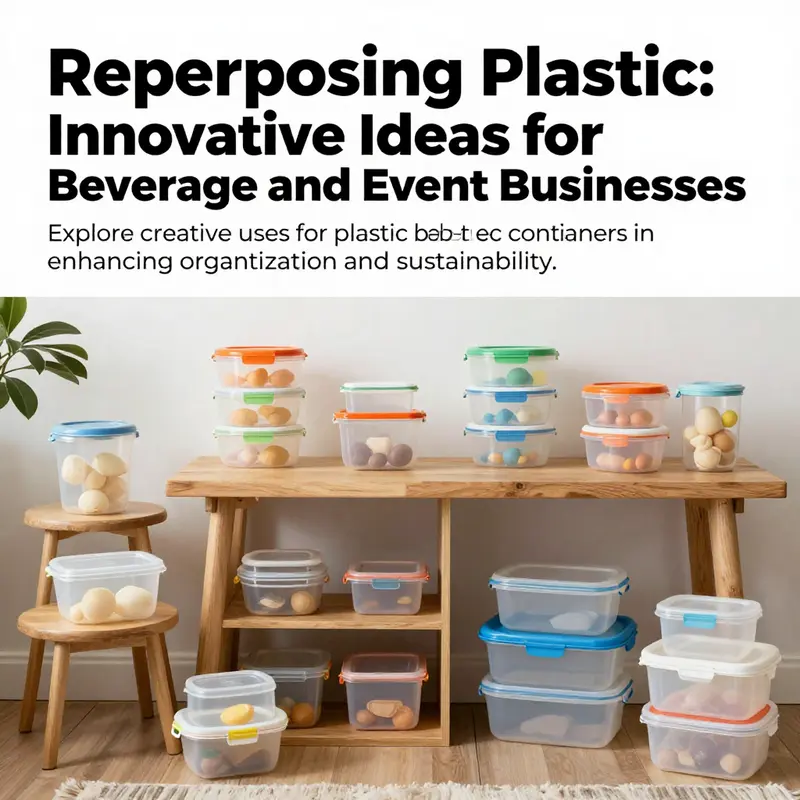 A workspace filled with creative and organized items made from repurposed plastic baby food containers.