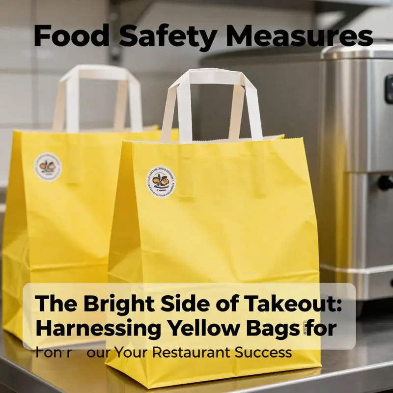 A display of yellow takeout bags that enhance brand visibility in a restaurant setting.