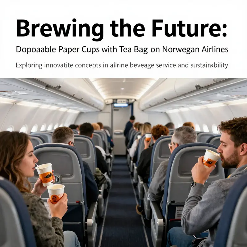 Passengers enjoying tea served in disposable paper cups within an airplane cabin.