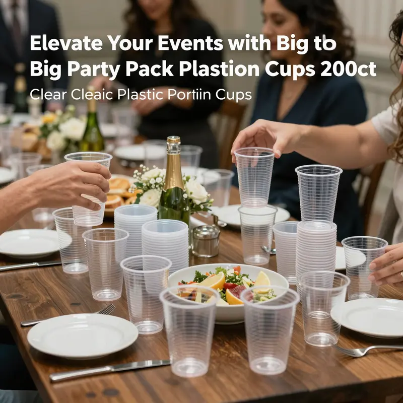 Big Party Pack Clear Plastic Portion Cups arranged to highlight packaging efficiency.
