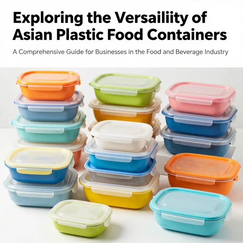 A collage of various Asian plastic food containers highlighting their versatility and modern aesthetic.