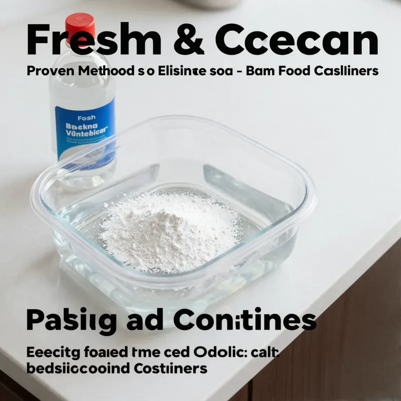 Utilizing baking soda and vinegar for effective odor removal from plastic food containers.