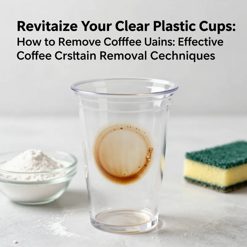 Using baking soda to effectively remove coffee stains from a clear plastic cup.