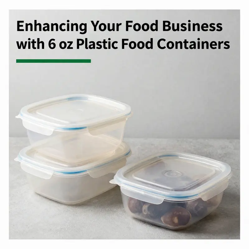 Different types of 6 oz plastic food containers highlighting material composition.