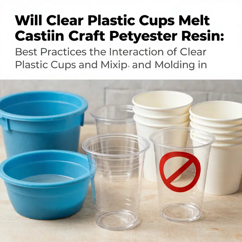 Diagram illustrating the curing process of polyester resin and its effects on clear plastic cups.