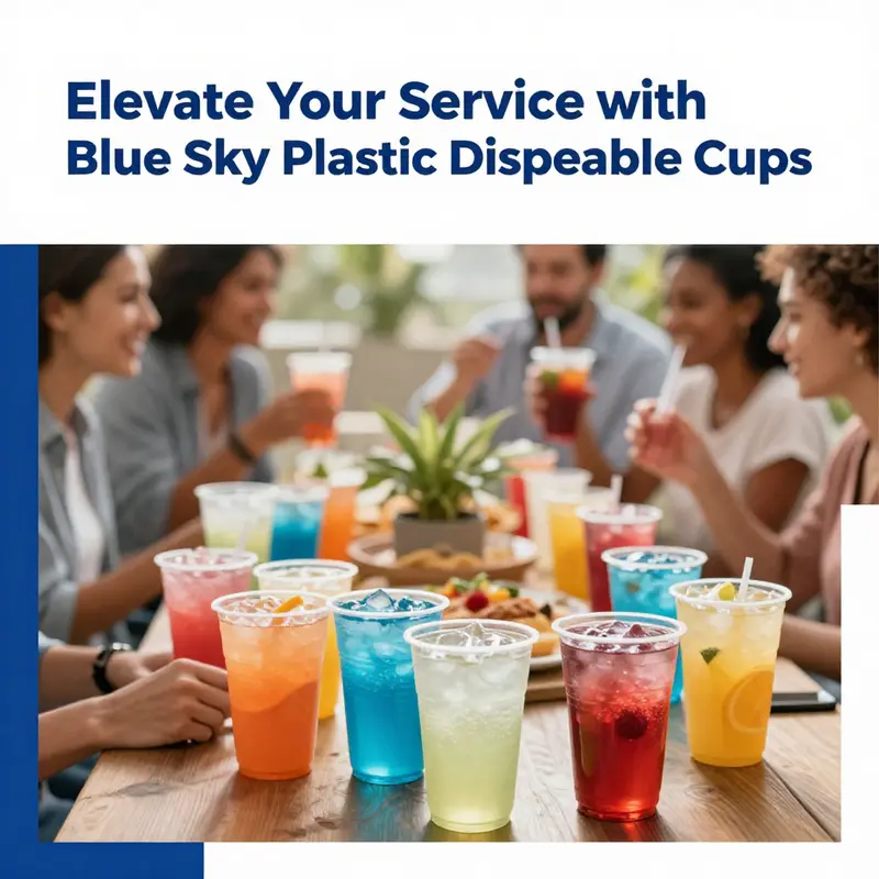Blue Sky plastic disposable cups in action at a lively outdoor gathering.