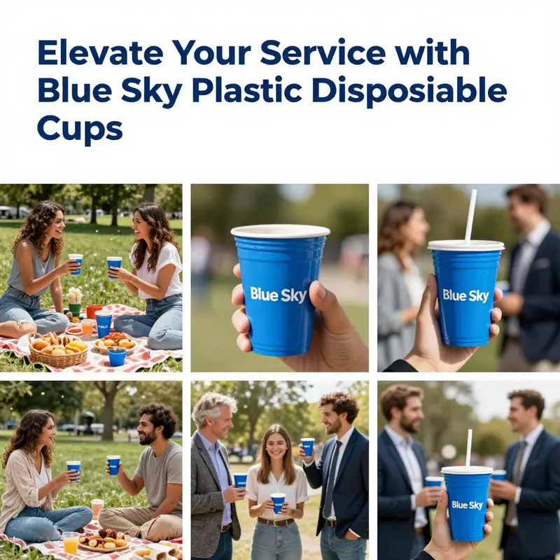Blue Sky plastic disposable cups in action at a lively outdoor gathering.