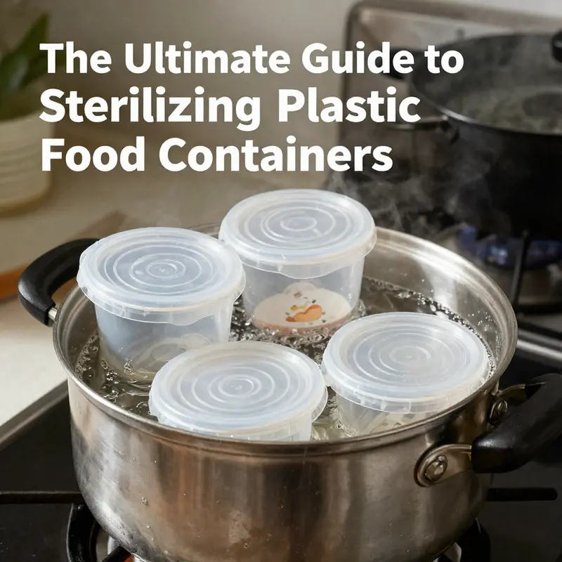 Sterilizing plastic food containers using boiling water, a safe method for heat-resistant materials.