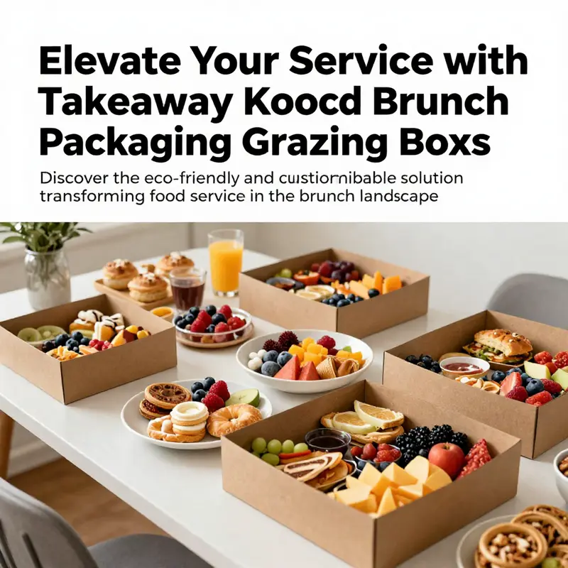 A beautifully arranged dining table with kraft food brunch packaging filled with various appetizing foods.