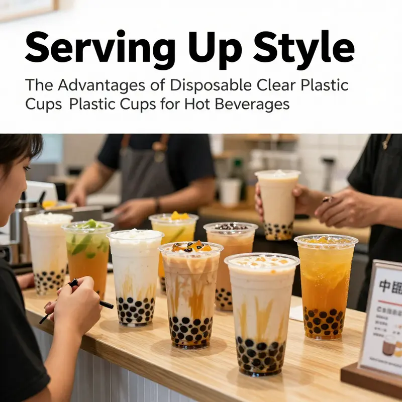 Image of a bubble tea shop bustling with patrons enjoying drinks in stylish clear plastic cups.