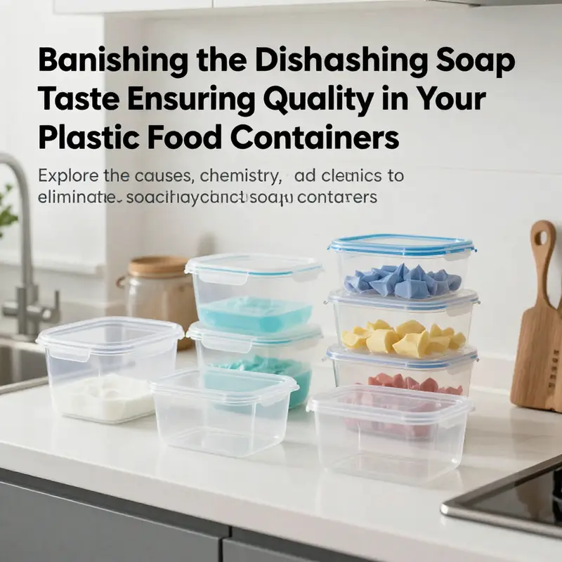 A clean and organized kitchen countertop displaying various plastic food containers, signaling good hygiene practices.