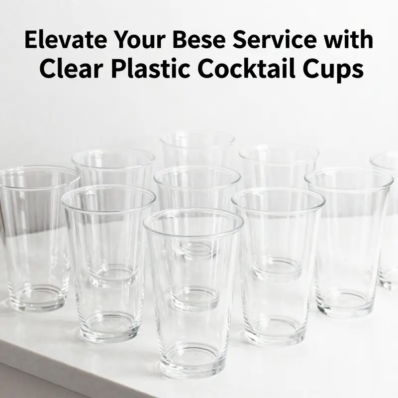 A display of 9 oz clear plastic cocktail cups highlighting their elegance and usability.
