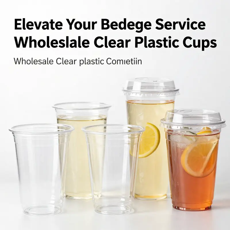 A variety of clear plastic cups demonstrating different sizes and material clarity, essential for beverage service.