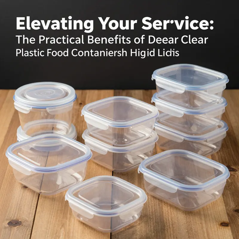 A variety of clear plastic food containers with hinged lids, highlighting their design and material properties.