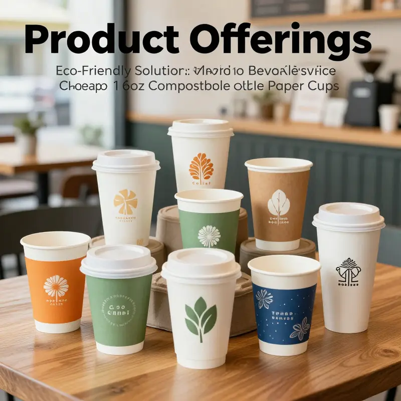 A variety of cheap 16oz compostable paper cups available for eco-conscious businesses.