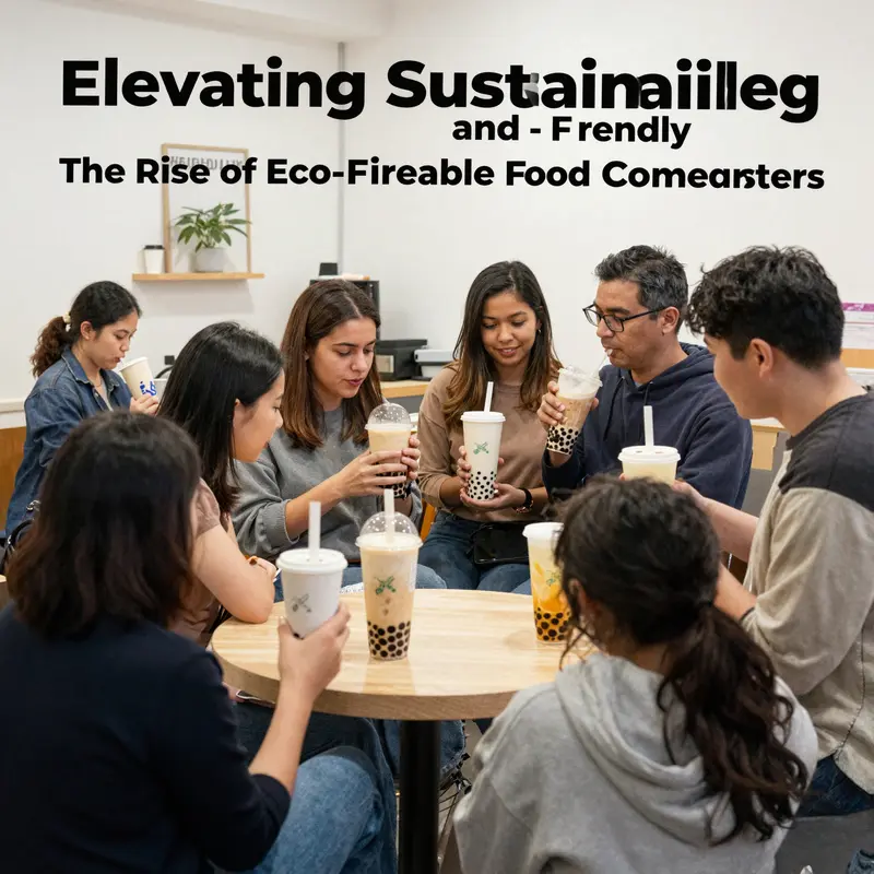 An array of innovative eco-friendly containers showcasing sustainable materials used in the food service industry.