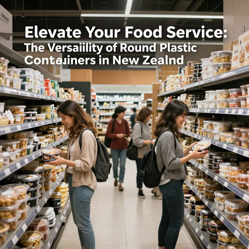 A vibrant market scene showcasing the popularity of round plastic food containers in New Zealand.