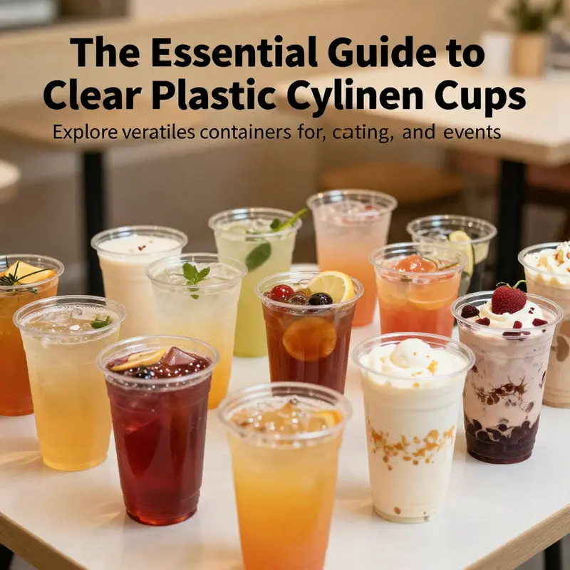 Vibrant clear plastic cylinder cups filled with drinks and desserts, reflecting the versatility and attractive presentation of these containers.
