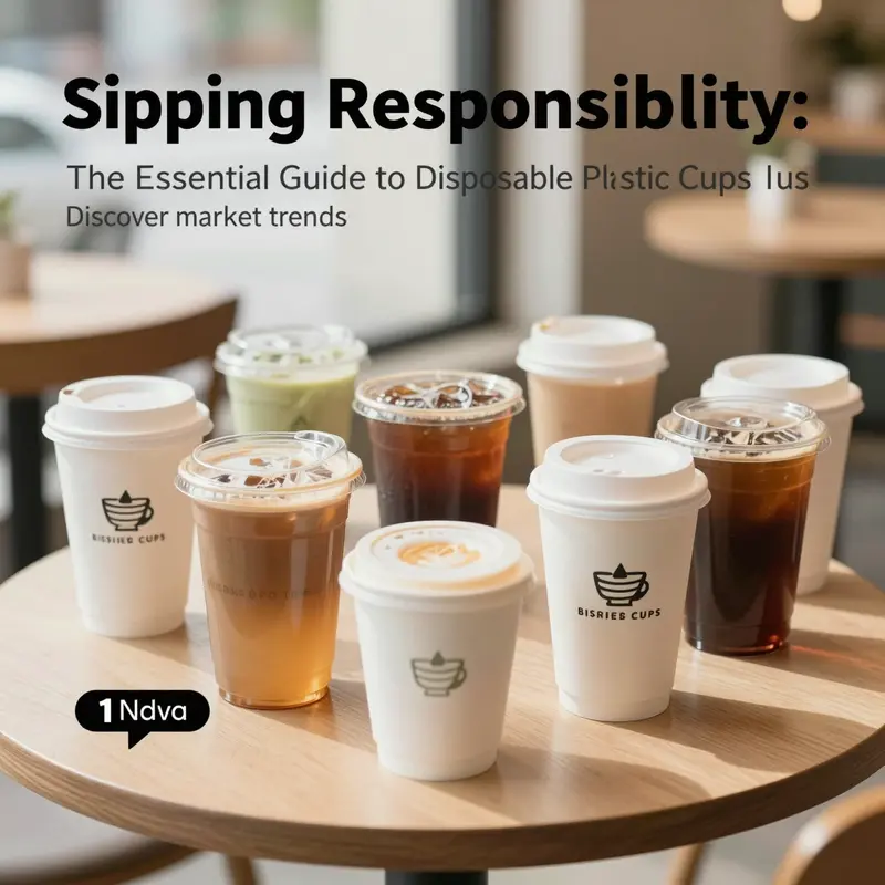 An appealing display of various disposable plastic cups with lids in a café setting.