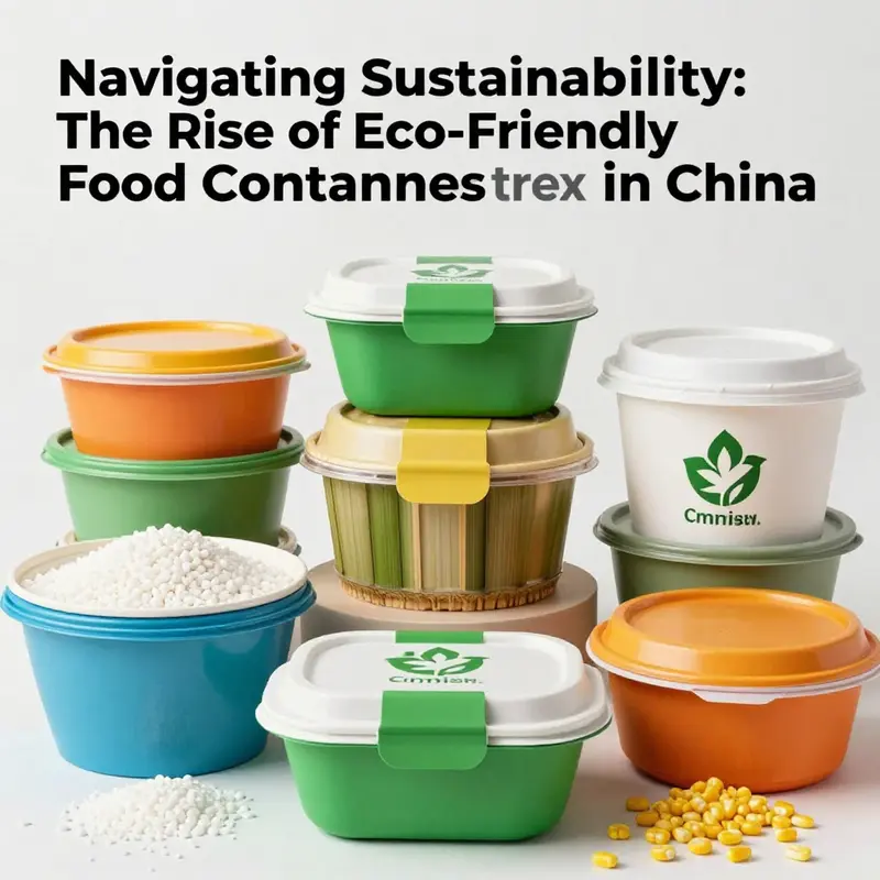 Various eco-friendly food containers made from materials like bamboo and cornstarch.