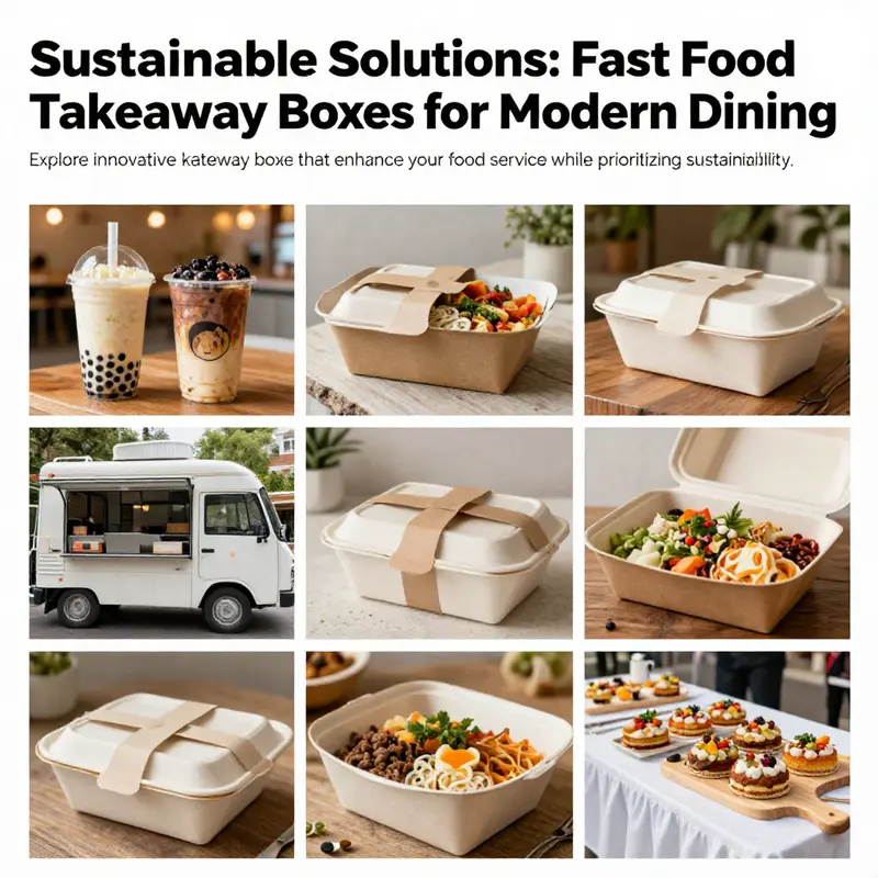 A dynamic visual representation of different food service settings using takeaway boxes.