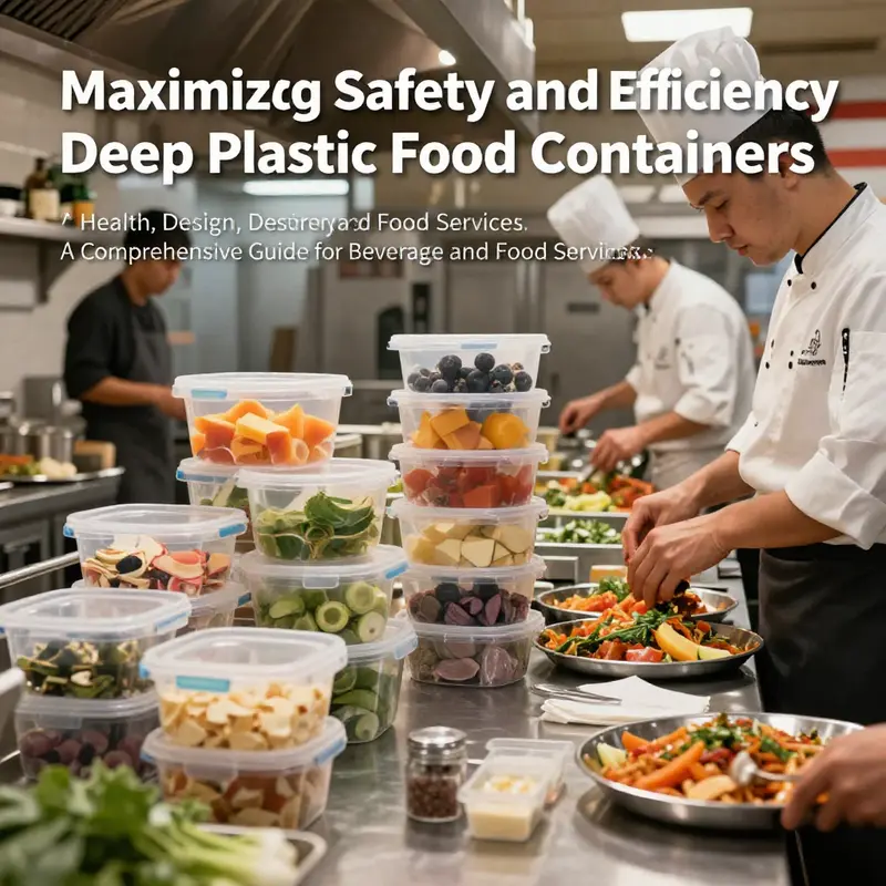 A busy restaurant kitchen with chefs utilizing deep plastic food containers for food storage and meal preparation.
