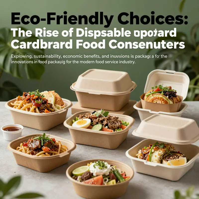 A beautifully arranged selection of disposable cardboard food containers featuring diverse foods, representing their eco-friendly branding.