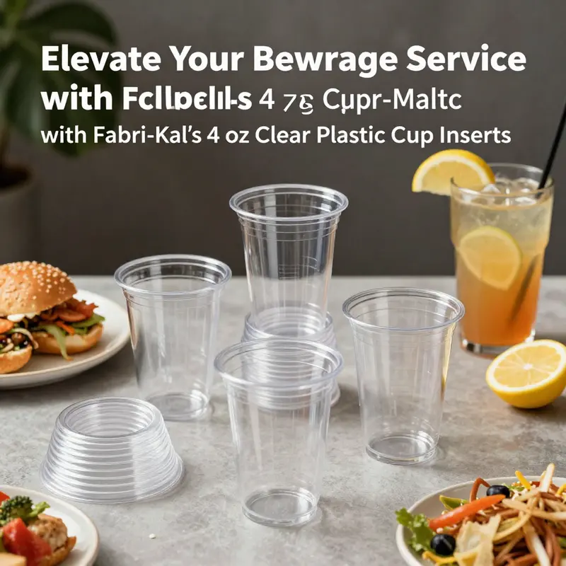 Image of various drinks served in 4 oz clear plastic Fabri-Kal cup inserts, illustrating their use in food service.