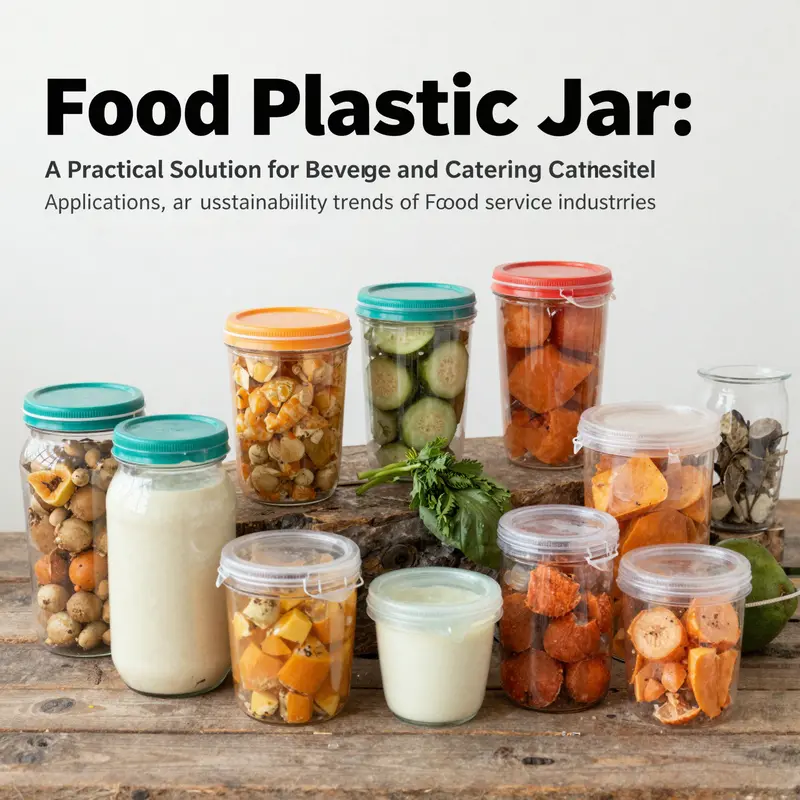 Colorful and varied food plastic jars filled with different food items arranged on a rustic wooden table.