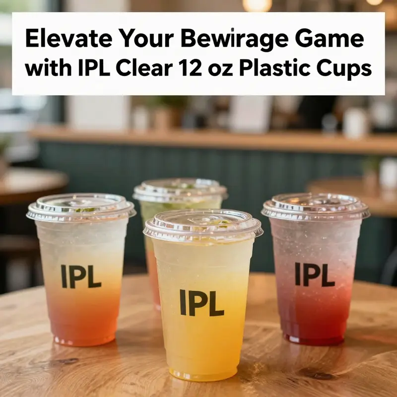 Colorful beverages in IPL Clear 12 oz Plastic Cups arranged in a cozy café setting, representing quality and style.