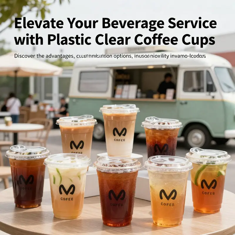 Various beverages in plastic clear coffee cups, representing multiple service contexts.