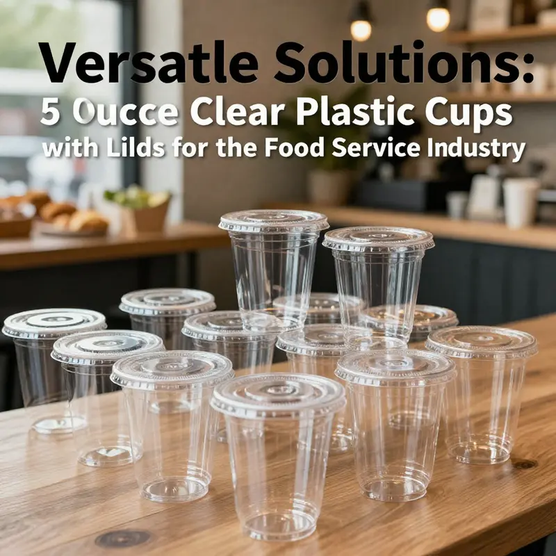 A collection of vibrant 5 ounce clear plastic cups with lids displayed in various food service environments emphasizing their utility.