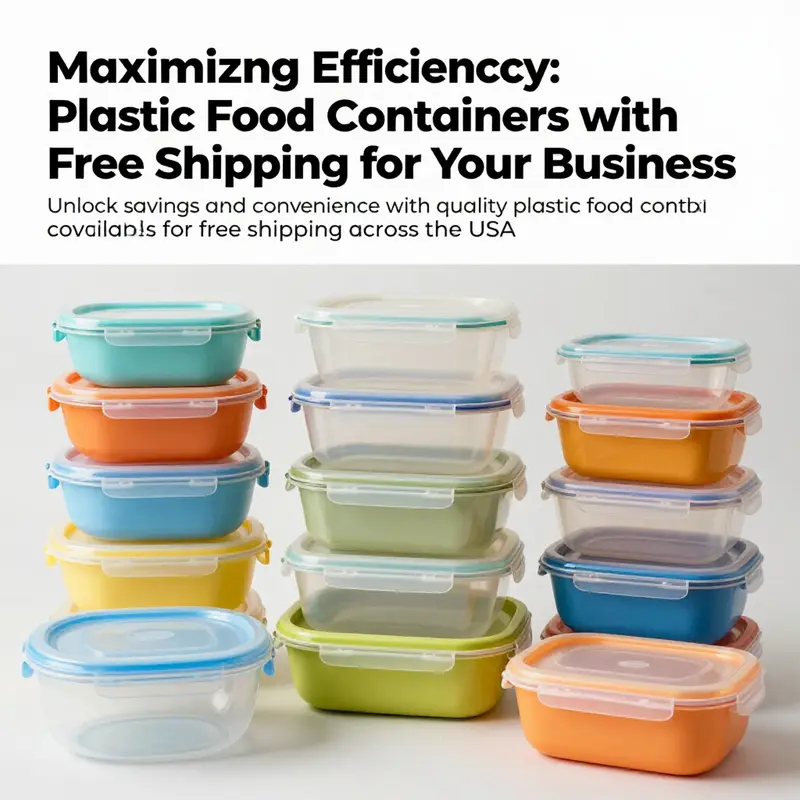 Collection of colorful plastic food containers arranged to represent the variety and practicality for food businesses.
