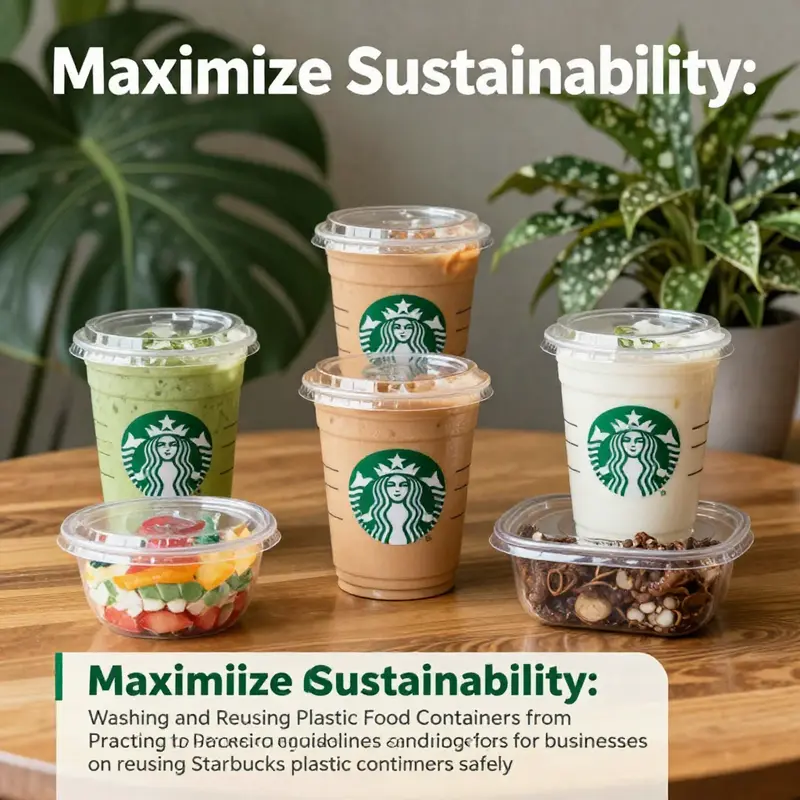 A visually appealing arrangement of Starbucks plastic food containers on a wooden surface, highlighting the theme of sustainability.