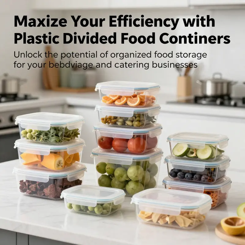 A modern kitchen showcasing an array of plastic divided food containers with colorful ingredients, highlighting their organizational benefits.