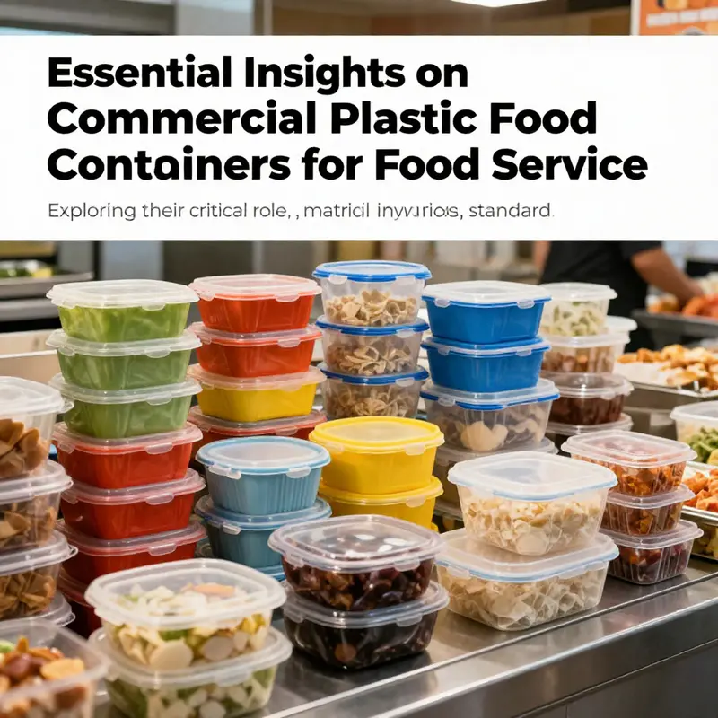 Commercial plastic food containers varying in sizes and colors displayed in a food service setup, highlighting their importance.