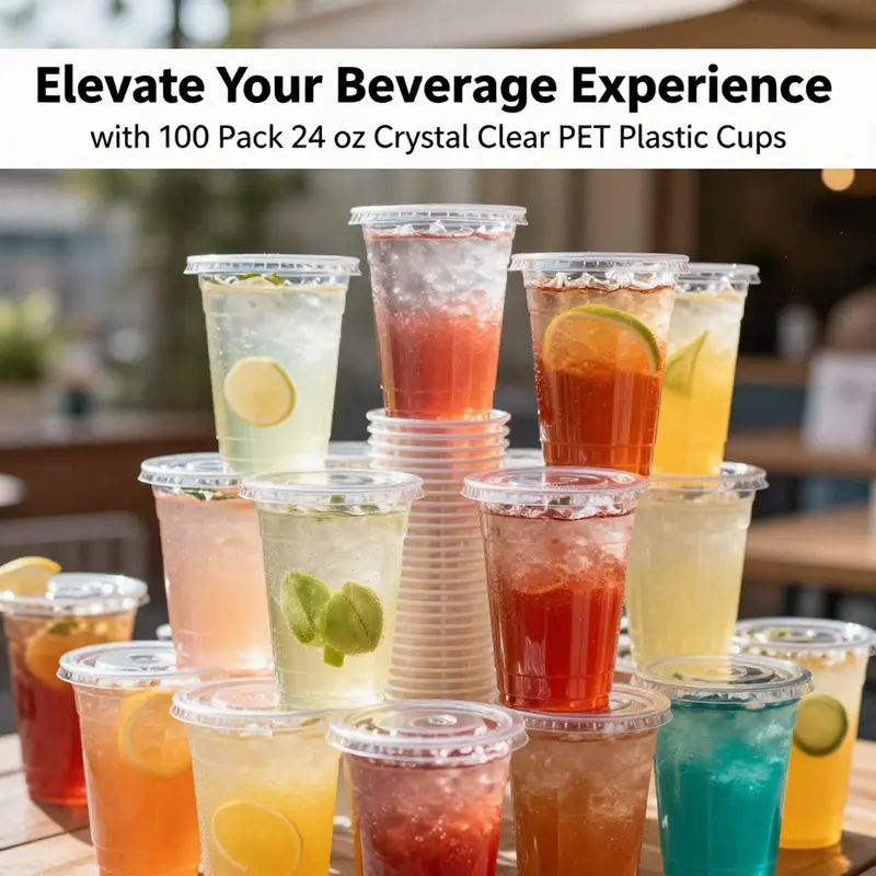 Colorful beverages in crystal clear PET cups, presenting an inviting beverage service.