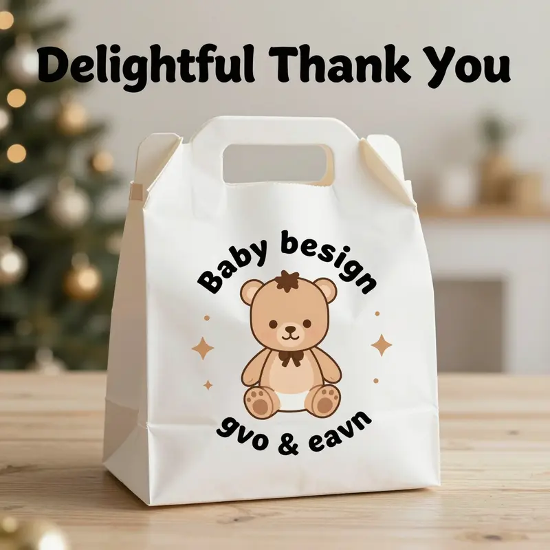 A festive scene featuring a decorated takeout bag with baby-themed SVG designs, evoking celebration and joy.