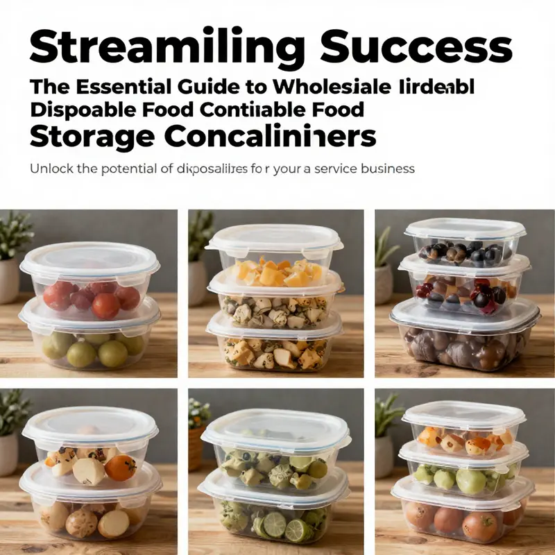An engaging collage of wholesale disposable food storage containers used in various food service environments.